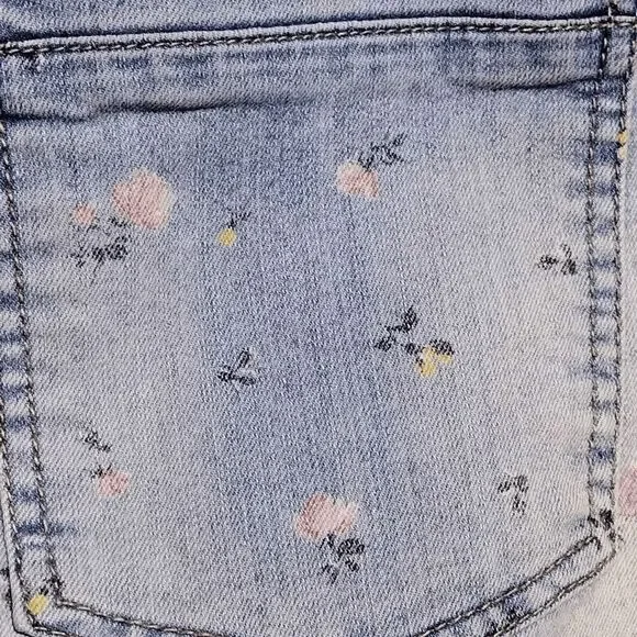 Wild Fable Rose Print Denim Jean Cut Off Shorts Jr Sz 9 Raw Fringe Hem - Picture 5 of 10